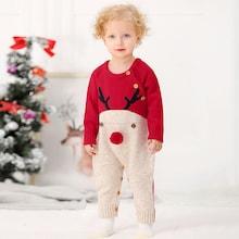 Shein Toddler Girls Elk Print Pom Pom Detail Knit Jumpsuit