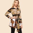 Shein Leopard Print Self Belted Shirt