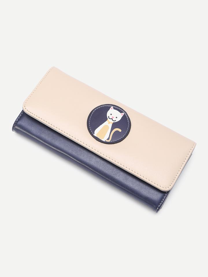 Shein Two Tone Cat Print Pu Wallet