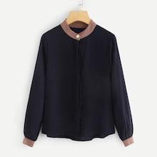 Shein Contrast Trim Button Front Blouse