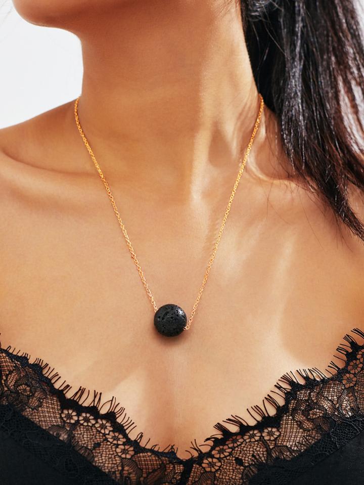 Shein Contrast Round Pendant Link Necklace