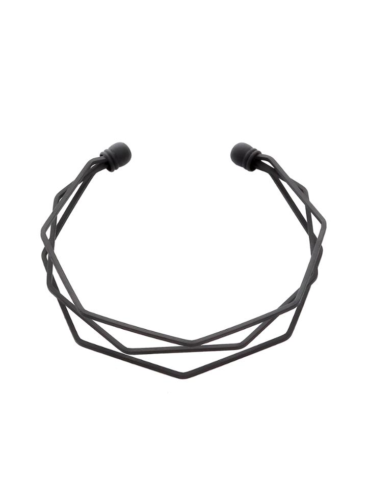Shein Black Multilayer Geometric Open Cuff Bracelet