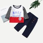 Shein Toddler Boys Letter Print Tee With Pants