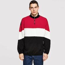 Shein Men Zip Front Color Block Mock Neck Pullover