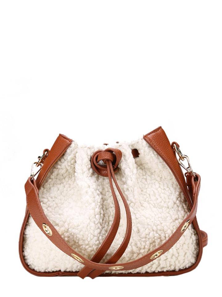 Shein Pu Panel Drawstring Bucket Bag