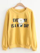 Shein Flower Patch & Slogan Print Sweatshirt