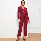 Shein Button Front Tie Waist Jumpsuit