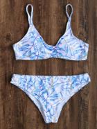 Shein White Leaf Print Bikini Set