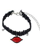 Shein Gothic Style Black Lace Flower Anklet With Red Lip