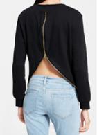 Rosewe Zipper Decorated Round Neck Black Sweats