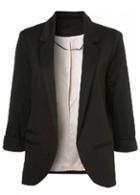 Rosewe Women Pure Color Polyester Blazer With Sleeve Black