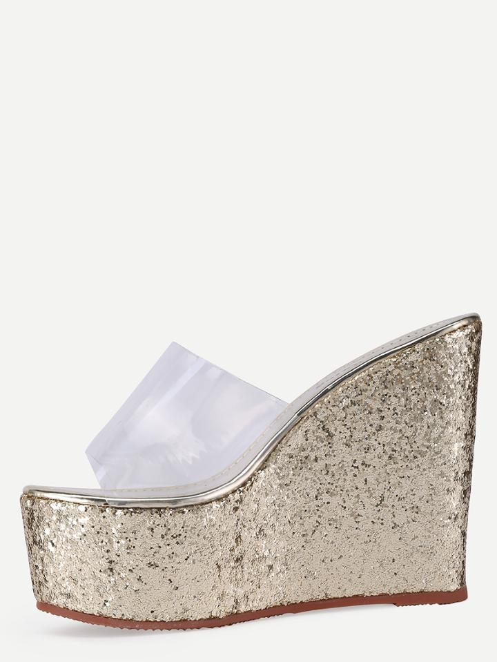 Shein Sheer Block Open Toe Gold Wedges