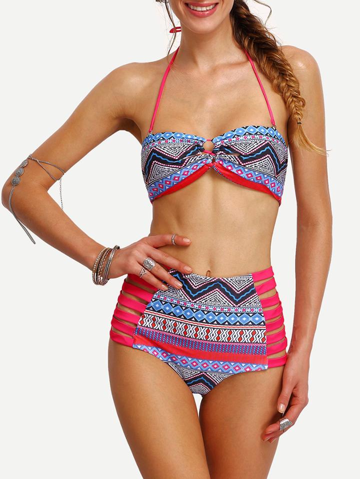 Shein Halter Tribal Print Ladder-cutout Bikini Set