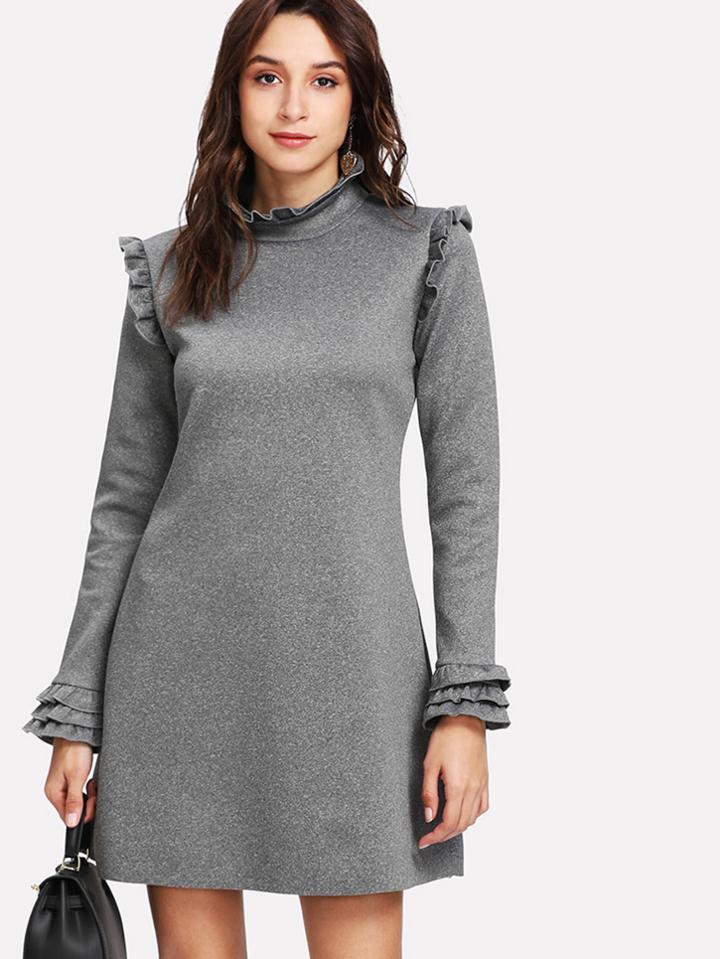 Shein Frill Trim Marled Knit Dress