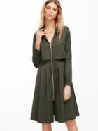 Shein Army Green Zipper Front Pleated Dress