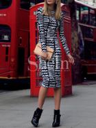 Shein Black White Round Neck Geometric Print Dress Dress