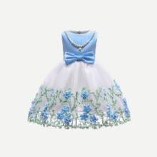 Shein Girls Stereo Flowers Mesh Overlay Pearl Beaded Ball Gown