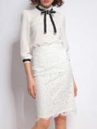 Shein White Bowtie Top With Lace Skirt
