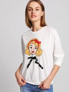 Shein Girl Print Pearl Beading Bow Front Sweatshirt