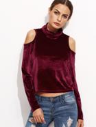 Shein Burgundy Cowl Neck Cutout Shoulder Velvet Top