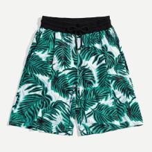 Shein Men Leaf Print Drawstring Waist Shorts