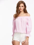 Shein Shirred Off The Shoulder Bow Tie Back Top