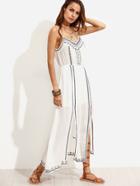 Shein White Embroidered Double Slit Front Cami Dress