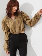 Shein Elastic Puff Sleeve Zip Up Crop Jacket