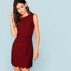 Shein Bow Tie Waist Scallop Edge Dress