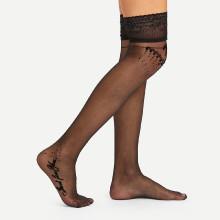Shein Embroidered Detail Over Knee Socks