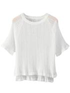 Shein White Round Neck High Low T-shirt