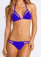 Rosewe Mesh Splicing Padded Royal Blue Halter Bikini