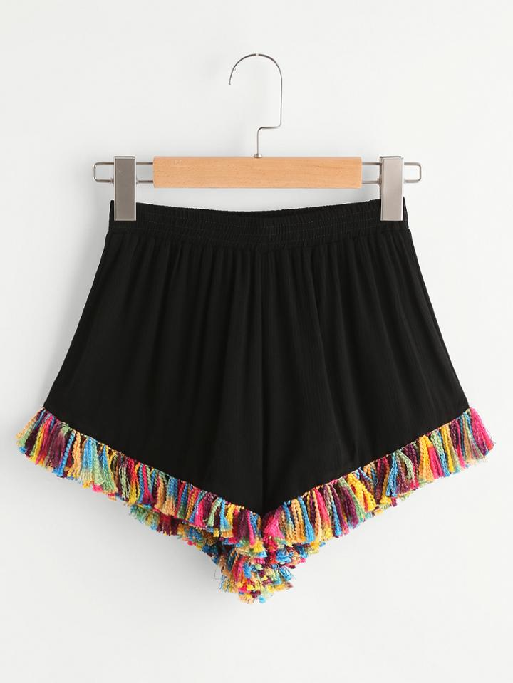 Shein Tassel Hem Elastic Waist Shorts