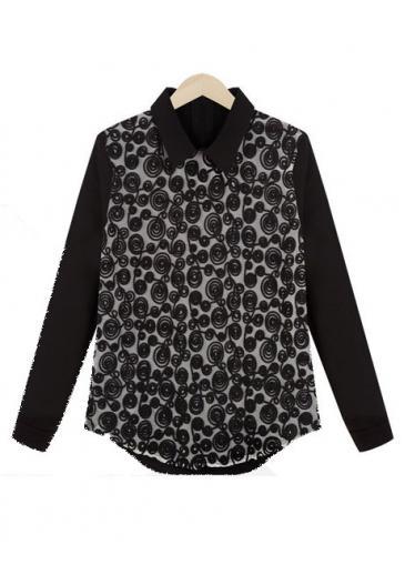 Rosewe Sexy Embroidered Shirt Collar Black Tops For Woman