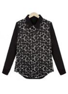 Rosewe Sexy Embroidered Shirt Collar Black Tops For Woman