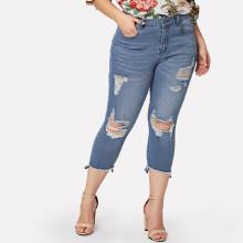 Shein Plus Ripped Detail Raw Hem Jeans