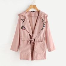 Shein Plus Flower Applique Drawstring Waist Coat