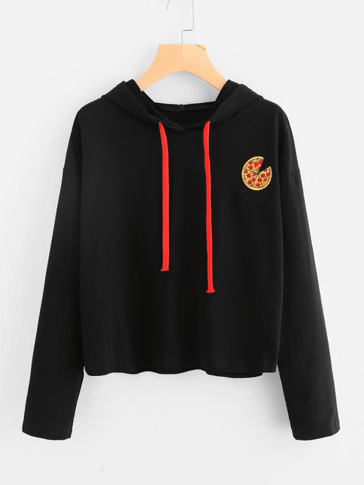 Shein Pizza Embroidered Hoodie