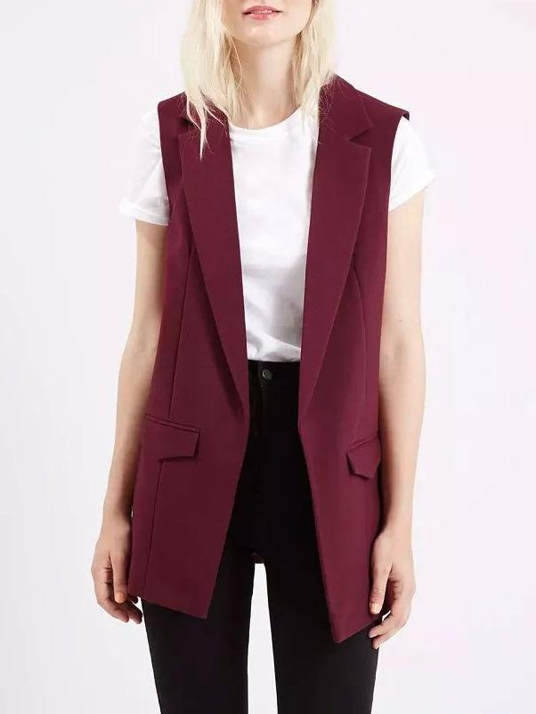 Shein Red Notch Lapel Slim Vest