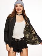 Shein Black Camo Fluffy Fleece Lined Double Sided Jacket