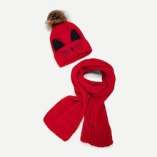 Shein Christmas Kids Pom-pom Decorated Beanie Hat & Scarf