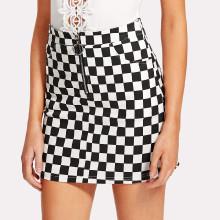 Shein O-ring Zipper Front Plaid Skirt