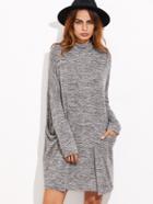 Shein Grey Marled Knit Pocket Front Pleated Dress