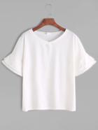 Shein V Neckline Tiered Bell Sleeve Crochet Trim T-shirt