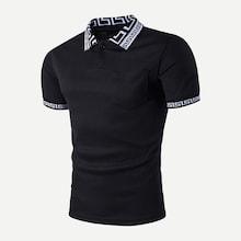 Shein Men Greek Key Print Detail Polo Shirt