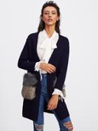 Shein Faux Fur Embellished Pocket Longline Cardigan