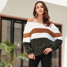 Shein Off The Shoulder Cut And Sew Teddy Sweatshirt