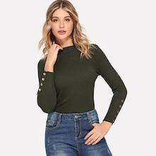 Shein Buttoned Cuff Rib Knit Fitted Jumper