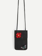 Shein Flower & Butterfly Appliques Pu Pouch Bag