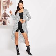 Shein Allover Letter Print Waterfall Collar Coat